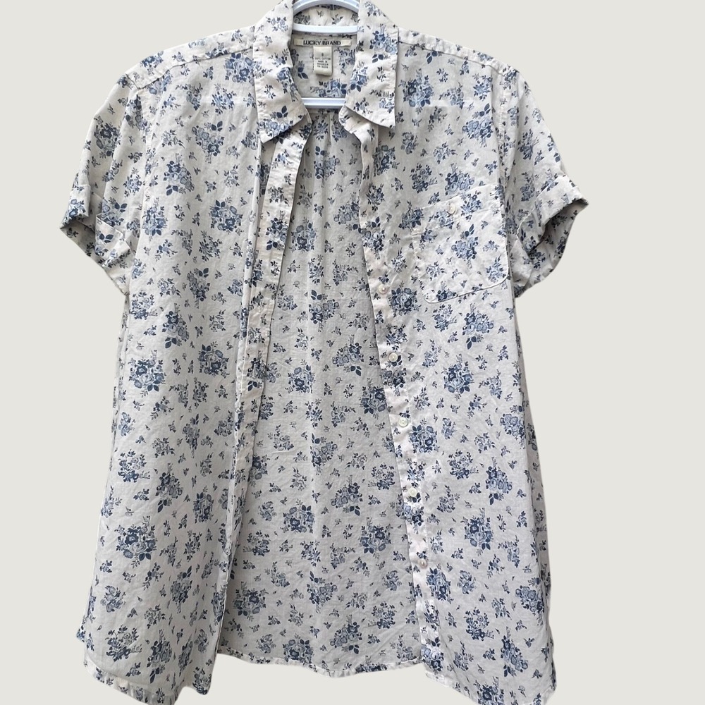 Lucky Brand‎ Blue Floral Short Sleeve Vintage inspired Boho women small